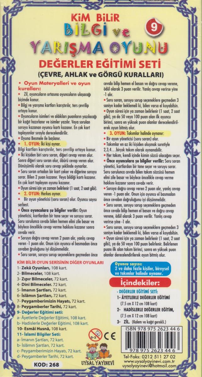 Bilgi ve Yarışma Oyunu 9-Değerler Eğitimi Set