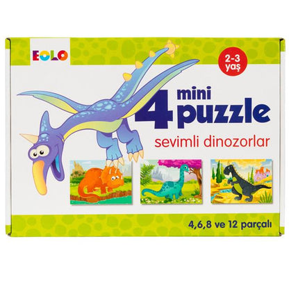 Eolo 2-3 Yas 4 Mini Puzzle Sevimli Dinozorlar 4,6,8 Ve 12 Parcali