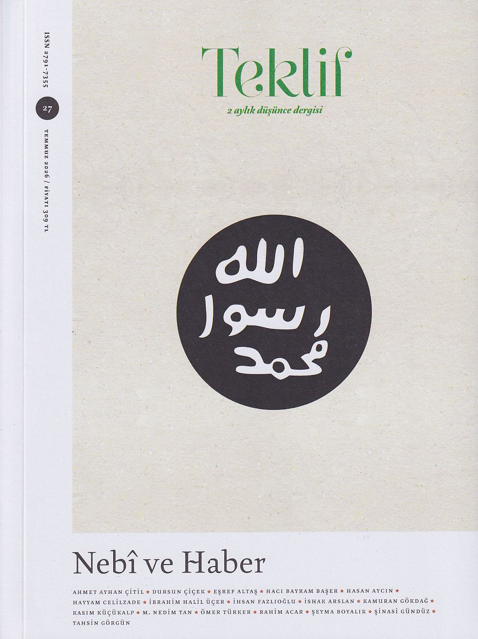 Teklif Dergisi Sayı: 27;Nebî ve Haber
