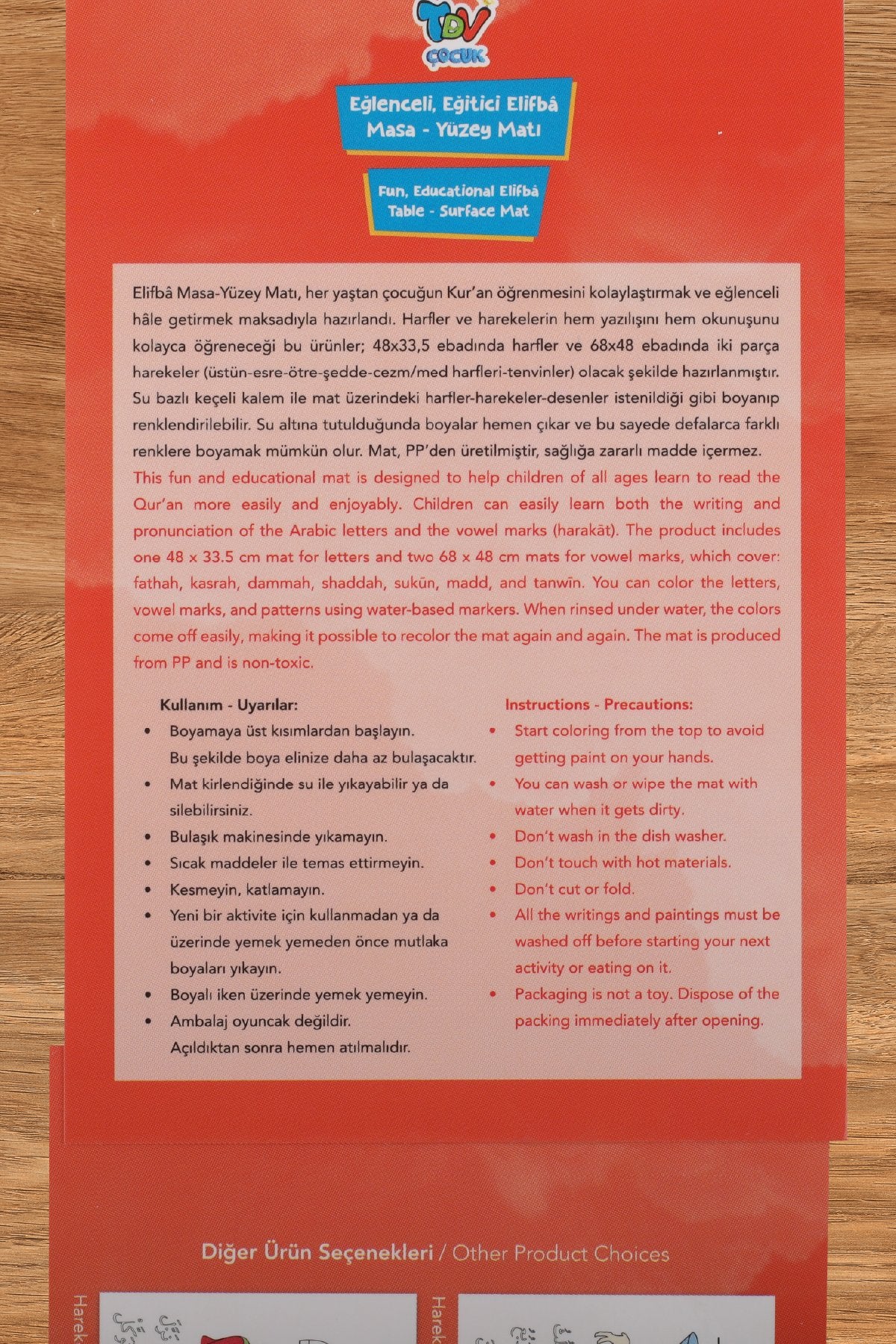 Yıkanabilir Elifba Masa Matı 33X48